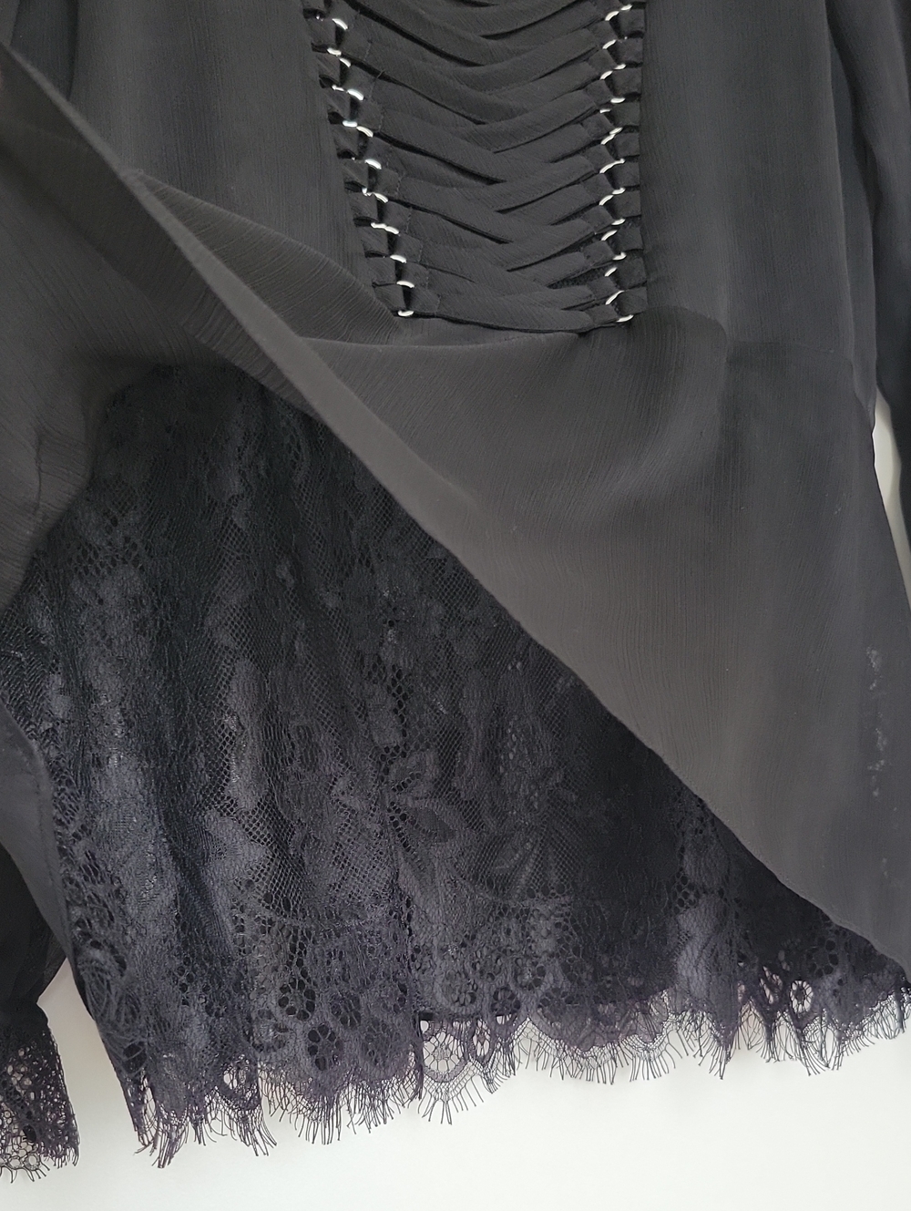 The Kooples Black Lace Sheer Long-Sleeve Peplum Blouse - Picture 9 of 15